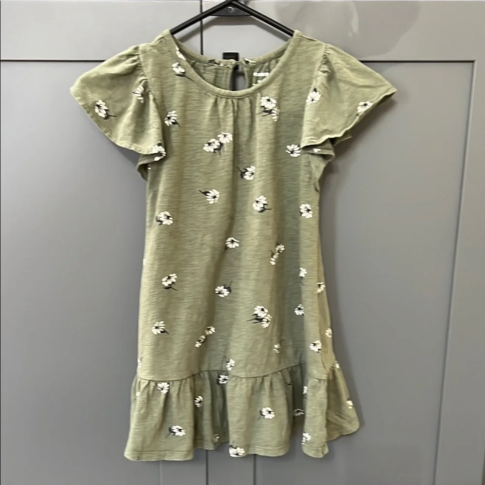 Old Navy Green and White Ruffled A-line Dress